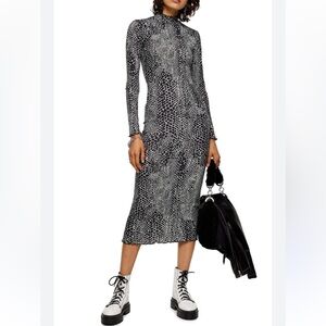 Topshop Black and White Snake Print Long Sleeve Dress